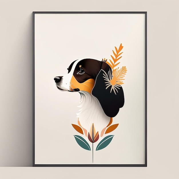 Minimalistische Illustration des Hundes mit weichen Farbelementen Generative KI