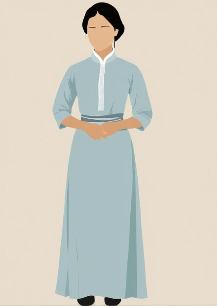 Foto minimalistische illustration einer frau in einem blauen kleid