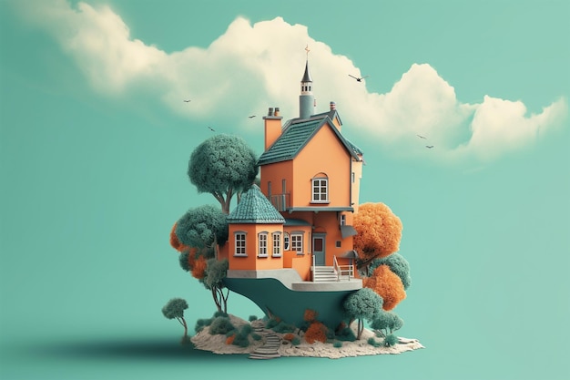 Minimalistische Illustration eines Modellhauses, das im Hintergrund isoliert ist