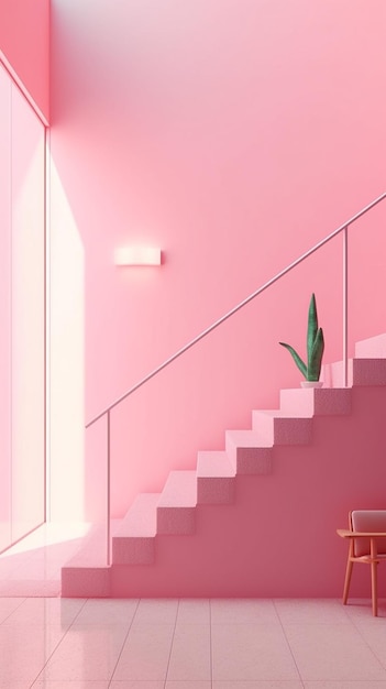 Minimalistische Innen- und Konzeptkunst in Rosa