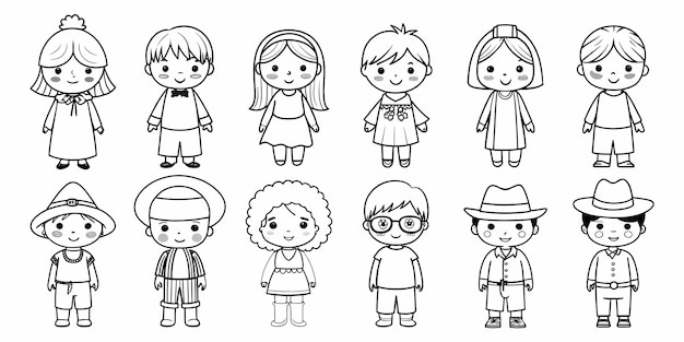 Minimalistische Kinderillustration mit verschiedenen spielerischen und charmanten Outfits