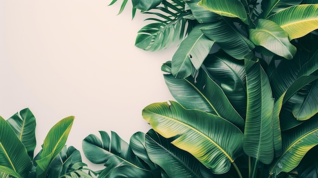 Minimalistische Kompositionen mit lebendigen tropischen Blättern