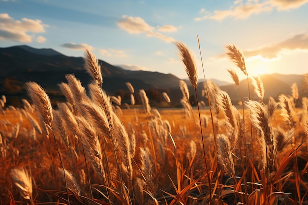 Minimalistische Landschaftsfotografie Wiese Sonnenaufgang AI generativ