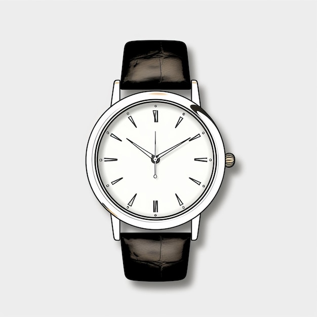 Minimalistische leere Uhr mit schwarzen Riemen auf weißem Hintergrund