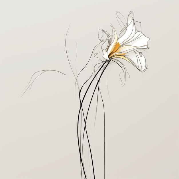 Foto minimalistische lily-zeichnung auf grauem hintergrund abstrakte drahtkunst