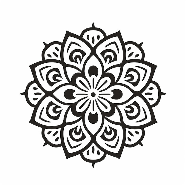 Minimalistische Mandala-Blumensymbol-Abstrakte Illustration in Schwarz-Weiß