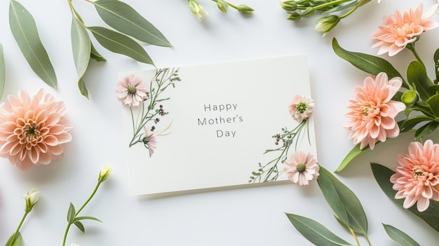 Minimalistische Muttertagskarte mit blumigen Akzenten auf hellweißem Hintergrund