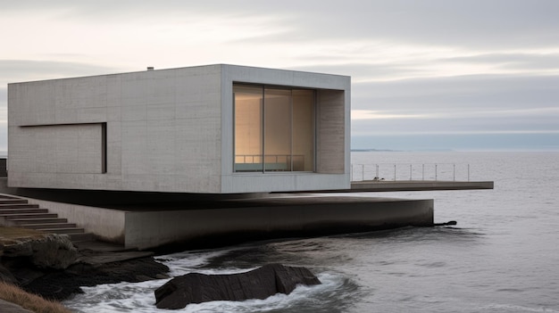 Minimalistische neoklassizistische Architektur Weißes Haus auf dem Wasser