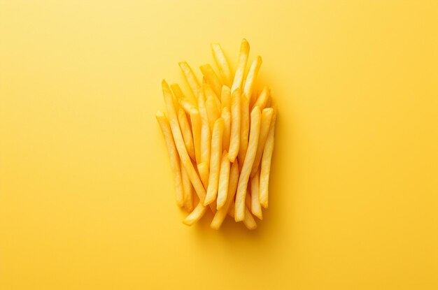 Minimalistische Pommes Frites auf einem gelben Hintergrund Generative KI