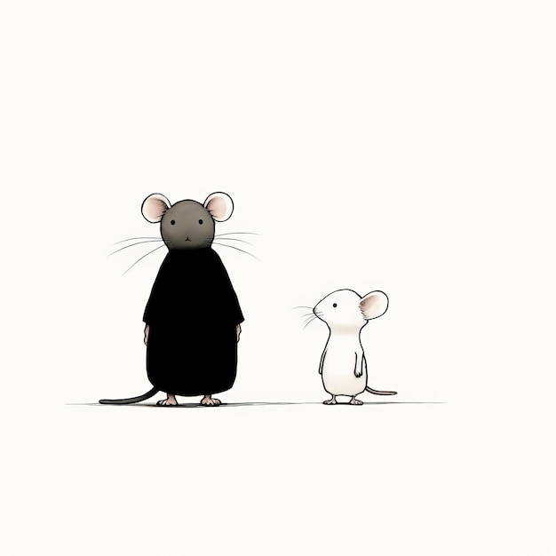 Minimalistische Porträts einer Zeichentrickmaus und einer schwarzen Maus