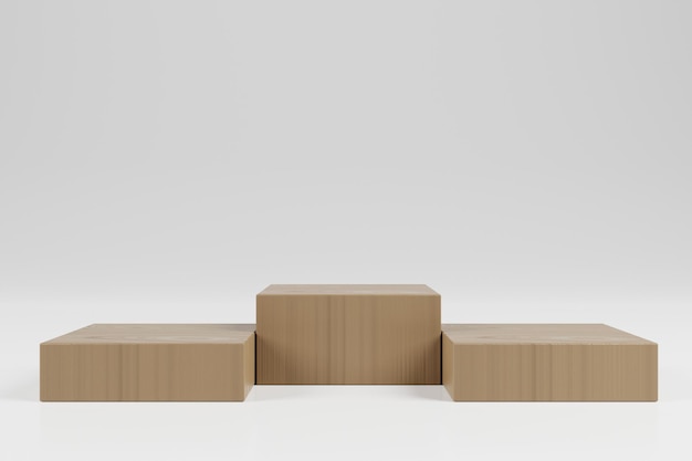 Minimalistische Produktpräsentation mit Holzpodest auf 3D-Rendering