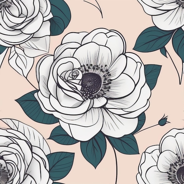 Minimalistische Rosenzeichnung Bohemian Floral Line Art Hintergrund