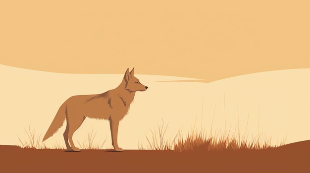 Minimalistische Sanddünen-Illustration mit einem Wolf Caninecore-Ästhetik