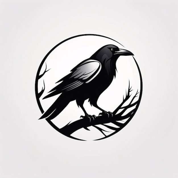 Foto minimalistische schlanke und einfache raven crow illustration logo design idee