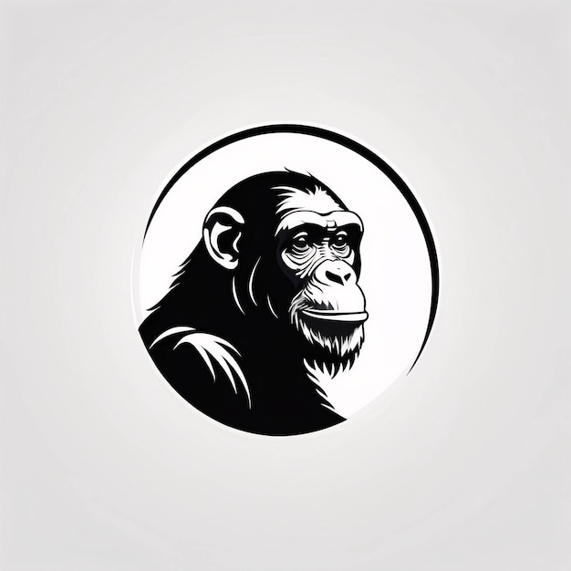 Minimalistische schlanke und einfache schwarz-weiße Affen-Schimpansen-Logo-Idee-Illustration