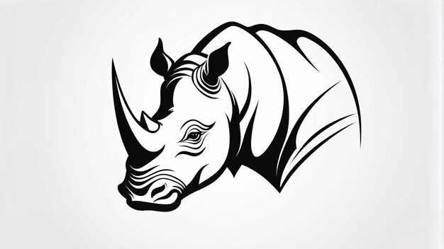 Minimalistische schlanke und einfache schwarz-weiße Kopf Nashorn Line Art Illustration Logo Design Idee