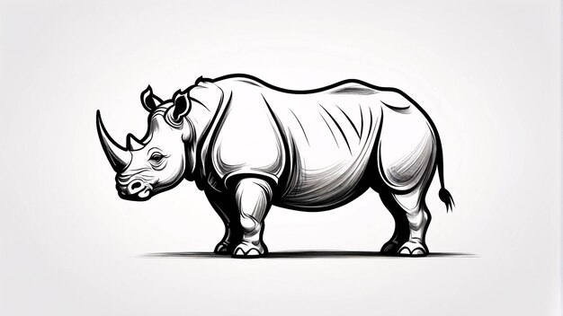 Minimalistische schlanke und einfache schwarz-weiße Nashorn-Linie-Kunst-Illustration Logo-Design-Idee