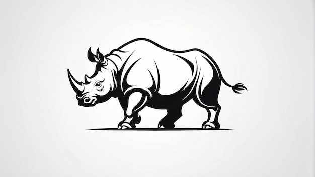 Minimalistische schlanke und einfache schwarz-weiße Nashorn-Linie-Kunst-Illustration Logo-Design-Idee