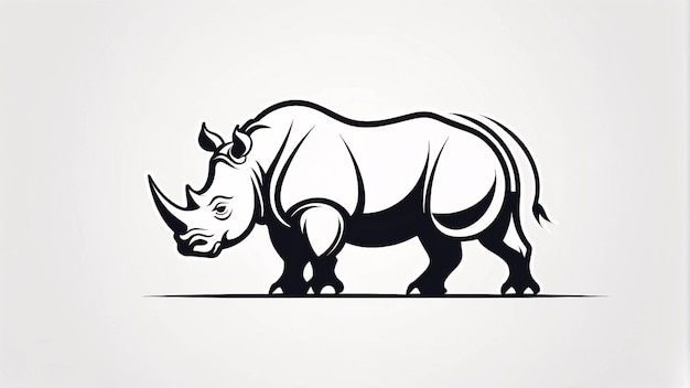 Minimalistische schlanke und einfache schwarz-weiße Nashorn-Linie-Kunst-Illustration Logo-Design-Idee