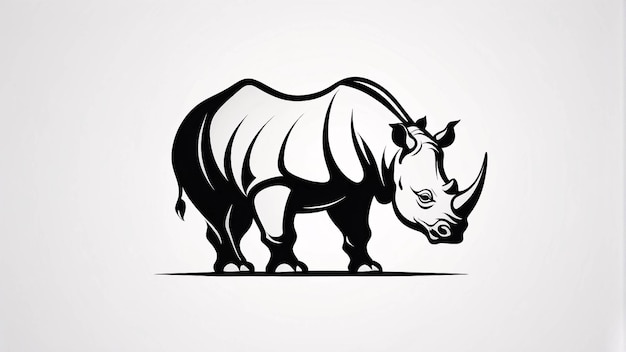 Minimalistische schlanke und einfache schwarz-weiße Nashorn-Linie-Kunst-Illustration Logo-Design-Idee