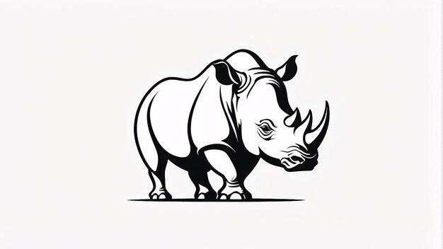 Foto minimalistische schlanke und einfache schwarz-weiße nashorn-linie-kunst-illustration logo-design-idee