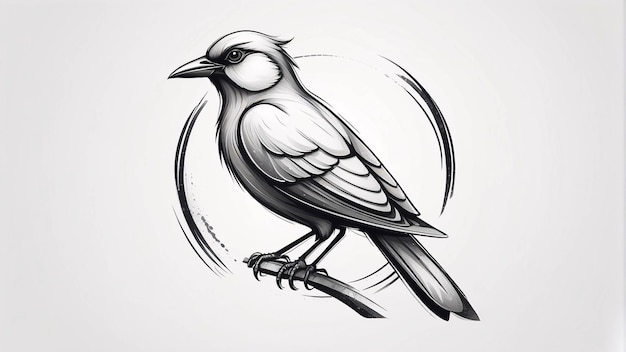 Minimalistische schlanke und einfache Vogelstätte auf einem Zweig eines Baumes Illustration Logo Design Idee
