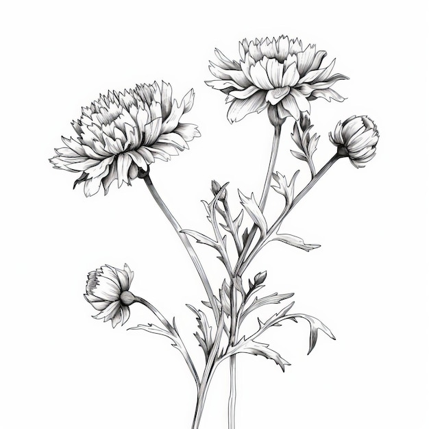 Minimalistische Schwarz-Weiß-Chrysanthemen-Blumenzeichnung
