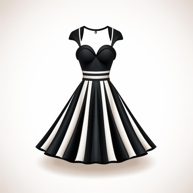 Minimalistische schwarz-weiße Retro-Kleid-Vektorillustration