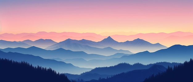 Minimalistische Silhouette von Bergen auf ruhigem Hintergrund. Generative KI