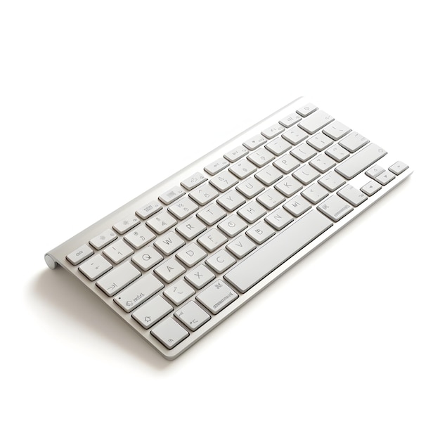 Minimalistische Tastatur auf weißem Hintergrund für technische und digitale Konzepte