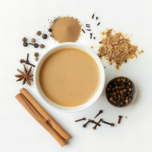 Foto minimalistische top-ansicht eines isolierten masala chai
