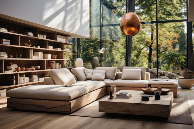 Minimalistische und elegante Innenarchitektur für ein modernes Wohnzimmer