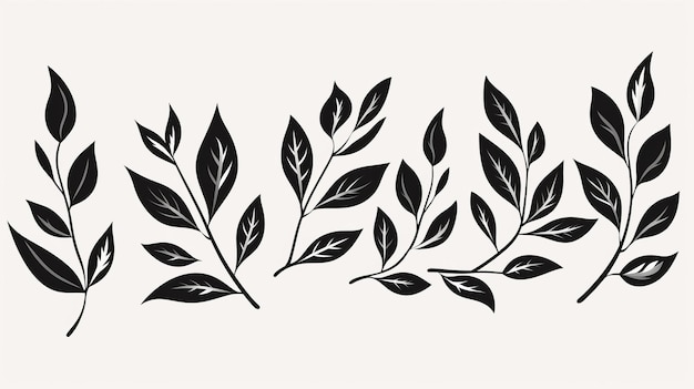 Minimalistische, von Hand gezeichnete Schwarzblatt-Aufkleberkunst
