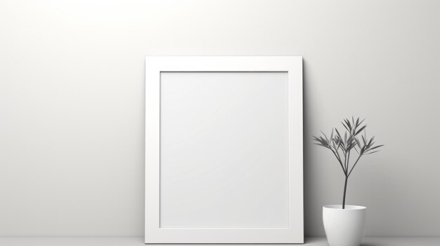 Minimalistische Wandkunst-Mockup mit Pflanze und weißem Rahmen