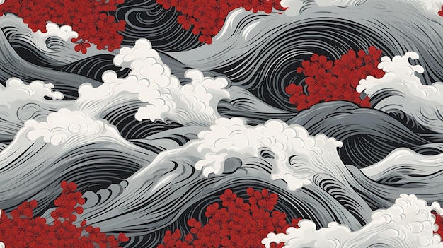 minimalistische Zeichnung einer Welle im japanischen Kunststil
