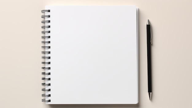Minimalistische Zusammensetzung eines Spiral-Notebooks mit einem passenden Stift in der Mitte auf einem fett monochromen Hintergrund