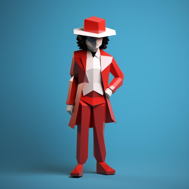 Minimalistischer 3D-Charakter Rot und Weiß Low Poly mit Hut