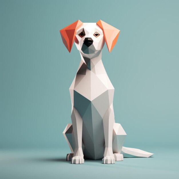 Minimalistischer 3D-Hund sitzt auf blauem Hintergrund