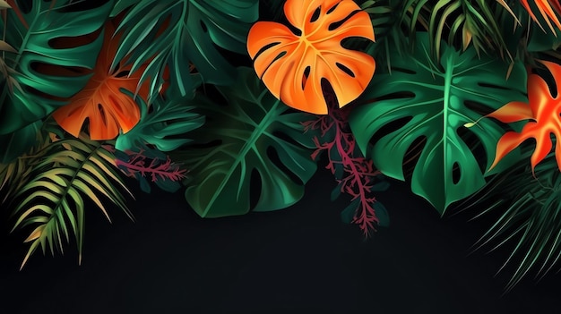minimalistischer abstrakter Kunsthintergrund mit tropischen Blättern und Farbverlauf