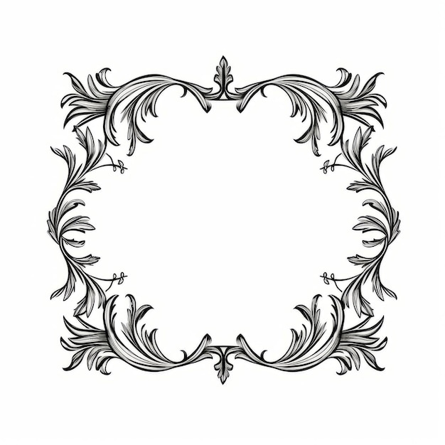 Minimalistischer Blumenrahmen Barockrealismus mit grafischen schwarzen Konturen