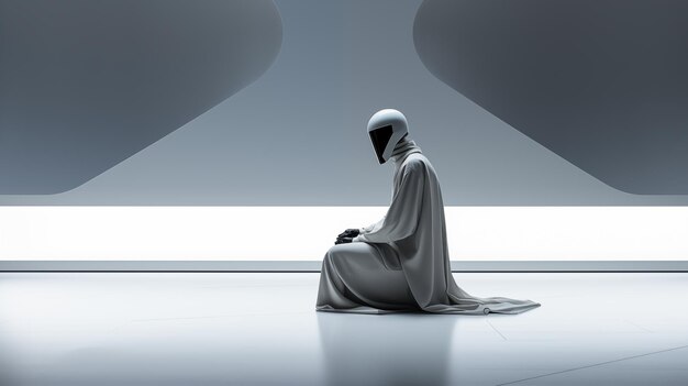 Foto minimalistischer futuristischer droid in einer entfernten filmischen aufnahme