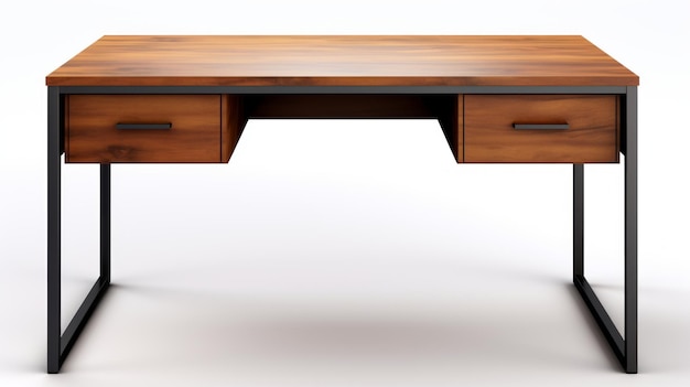 Minimalistischer Holz- und Metallschreibtisch mit zwei Schubladen mit hoher Auflösung