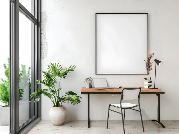 Minimalistischer Home-Office-Raum in 3D und fotorealistischen Renderings