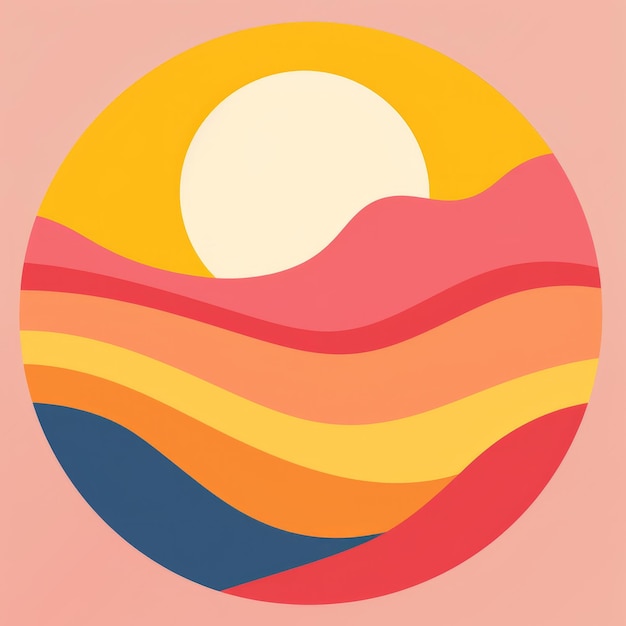 Minimalistischer Insel-Sunset-Vintage-Grafik-Design mit kühnen Retro-Farben