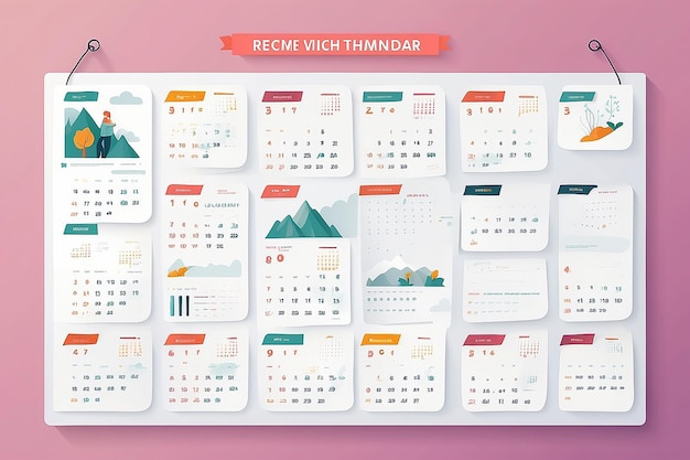 Minimalistischer Kalender mit Entfernungsarbeit Meilensteine Vektorflachdesign