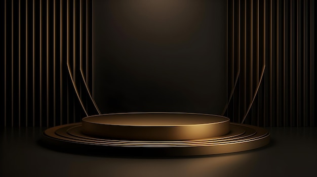 Minimalistischer Raum mit einer Bühne in dunklen Goldfarben Moderner und futuristischer Hintergrund für Prod
