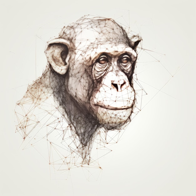 Minimalistischer Stil Ein kleiner Schimpanse in einfachen Strichen