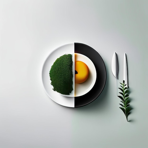 Foto minimalistischer teller mit veganem essen