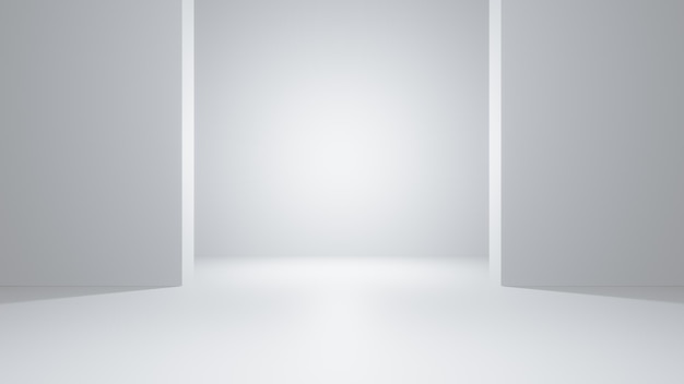 Minimalistischer weißer Innenraum, 3D-Rendering, Produktpodium