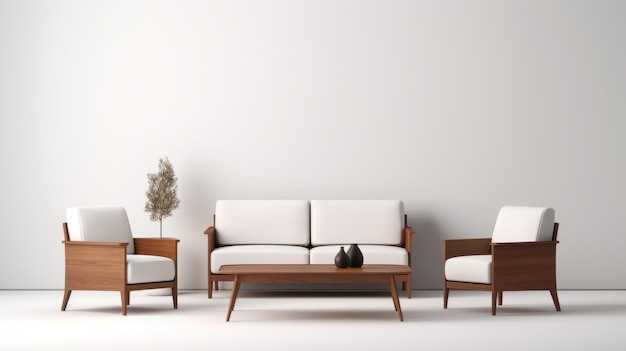 Foto minimalistischer weißer möbelstuhl und kaffeetisch 3d-rendering stock photo